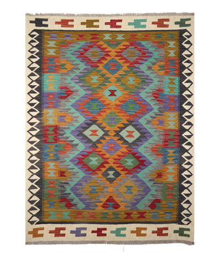 Kelimshop 195x148 cm Handgewebter Traditioneller Kelim Teppich Woll