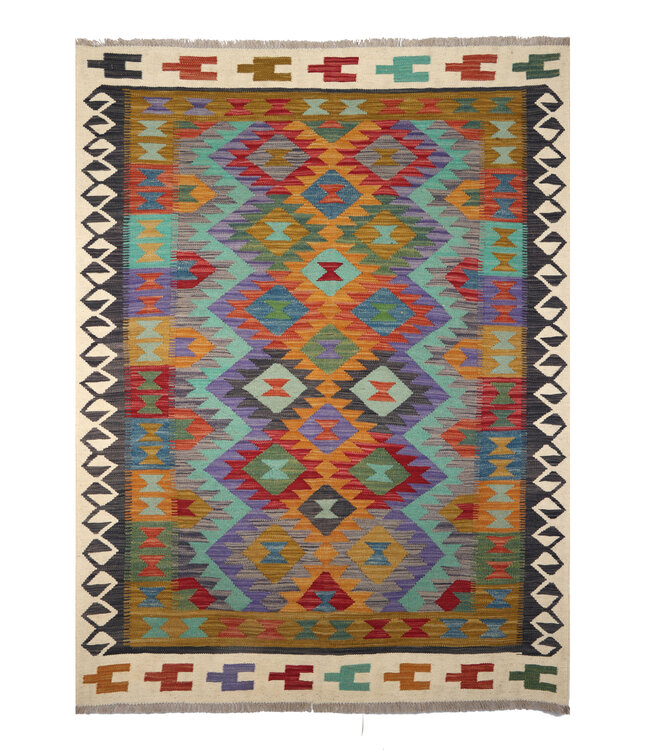 195x148  cm Handwoven Traditional Kelim Area Rug Wool Carpet