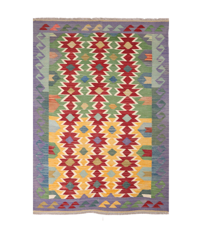 197x146 cm Handgeweven Traditionele Kelim Vloerkleed Wol Tapijt