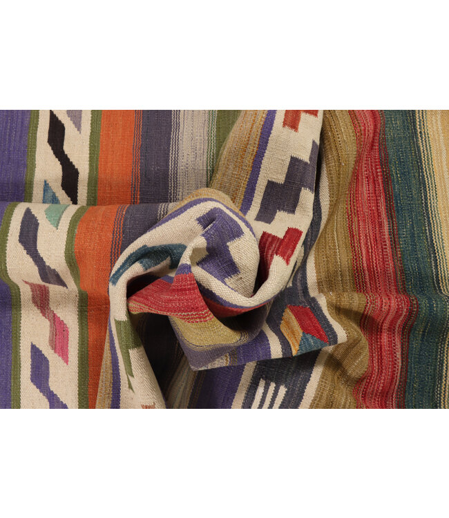 200x144  cm Handwoven Modern Orange Wool Kilim Rug