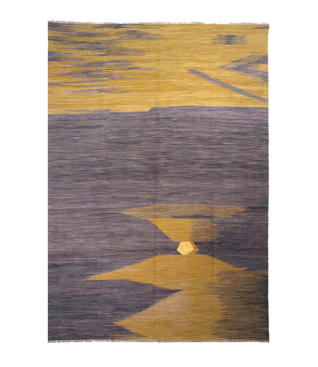 300x210  cm Handwoven Modern Orange Wool Kilim Rug