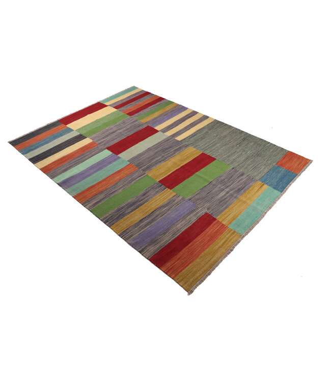 250x179 cm Handwoven Modern Orange Wool Kilim Rug