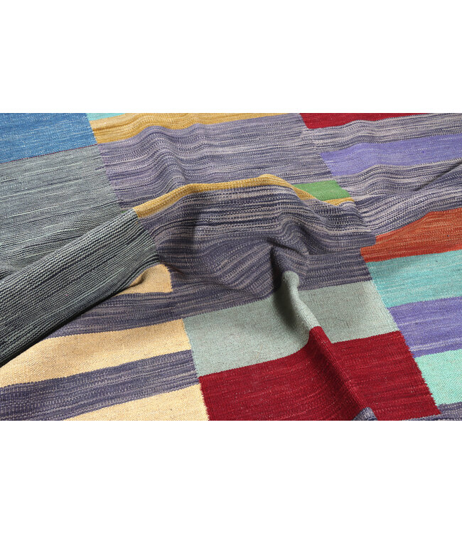 250x179 cm Handwoven Modern Orange Wool Kilim Rug