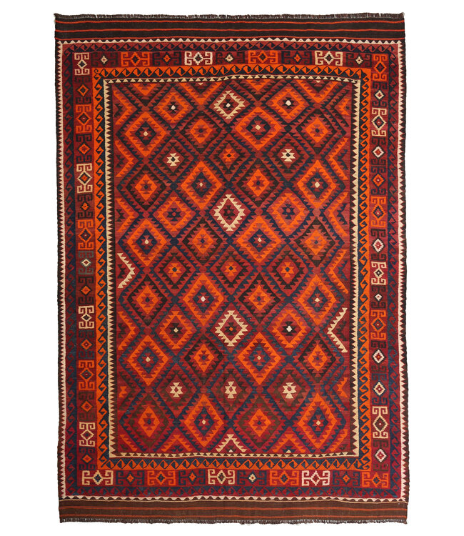 Maimana Handgemaakt Oosters Kelim Wol Vloerkleed  kelim  387x258 cm