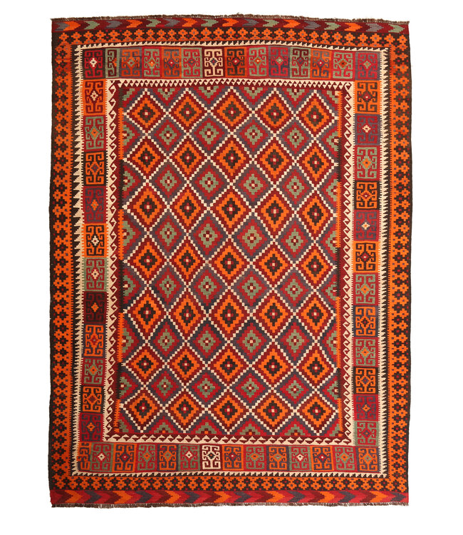 Maimana Handgemaakt Oosters Kelim Wol Vloerkleed  kelim 379x264cm
