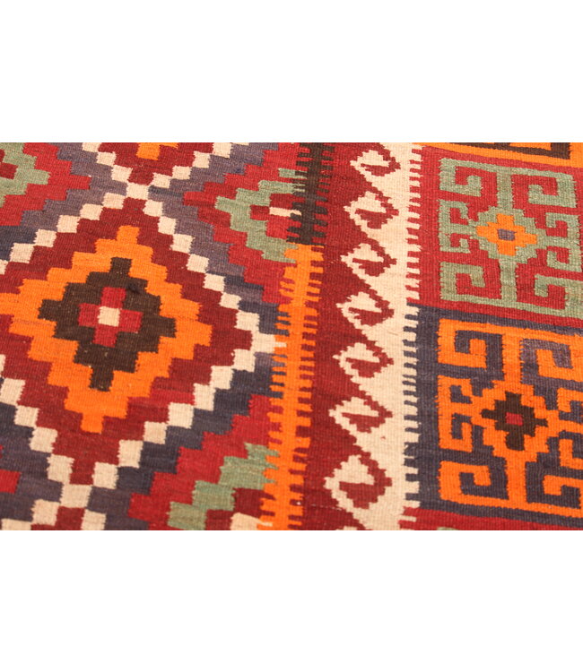 Maimana Handgemaakt Oosters Kelim Wol Vloerkleed  kelim 379x264cm
