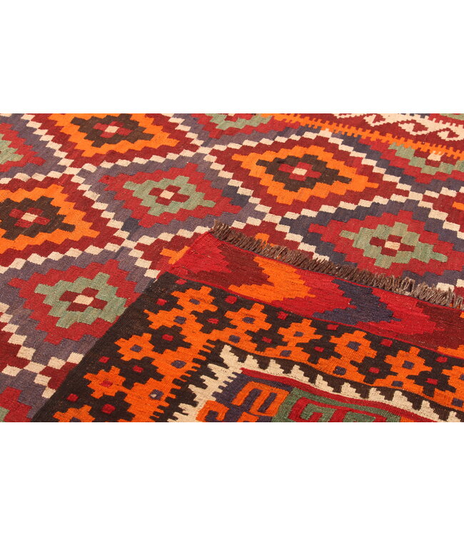 Maimana Handgemaakt Oosters Kelim Wol Vloerkleed  kelim 379x264cm