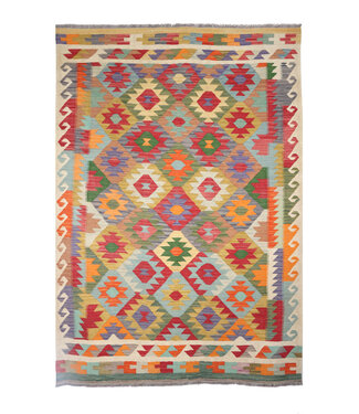 Kelimshop 242x175 cm Handgewebter Traditioneller Kelim Teppich Woll