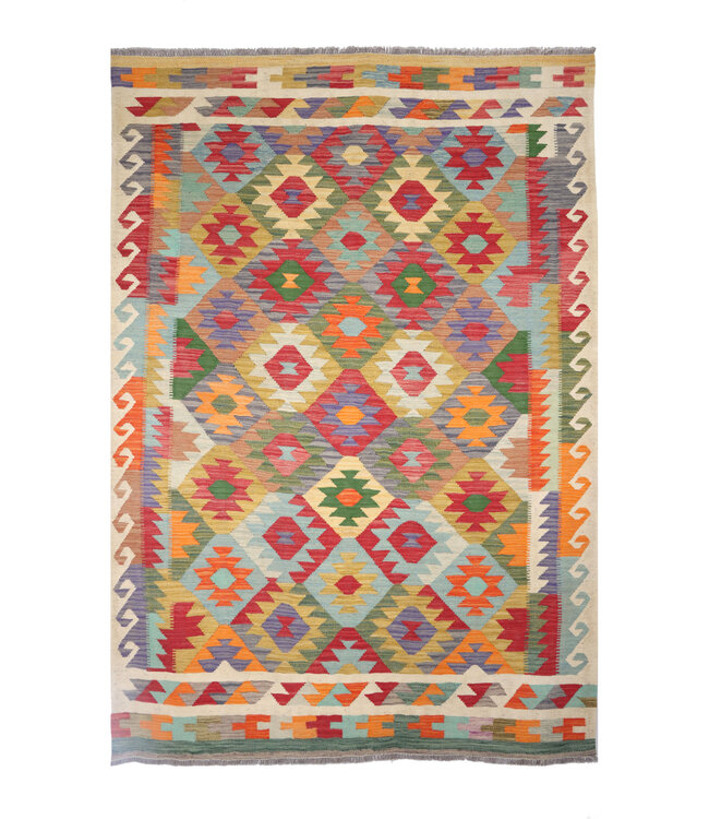 242x175 cm Handgewebter Traditioneller Kelim Teppich Woll