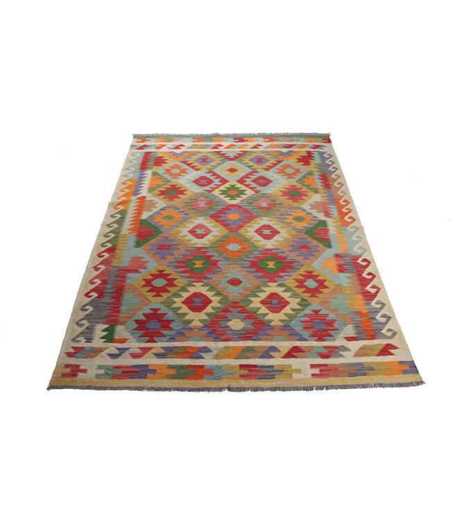 242x175 cm Handgeweven Traditionele Kelim Vloerkleed Wol Tapijt