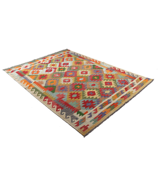 242x175 cm Handgewebter Traditioneller Kelim Teppich Woll