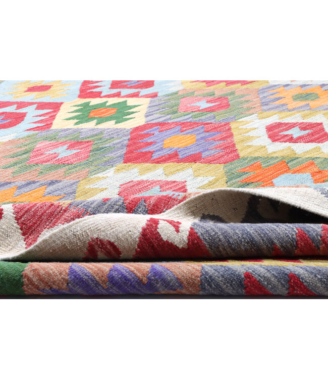 242x175 cm Handgeweven Traditionele Kelim Vloerkleed Wol Tapijt