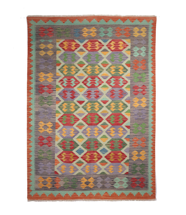 253x177 cm Handwoven Traditional Kelim Area Rug Wool Carpet
