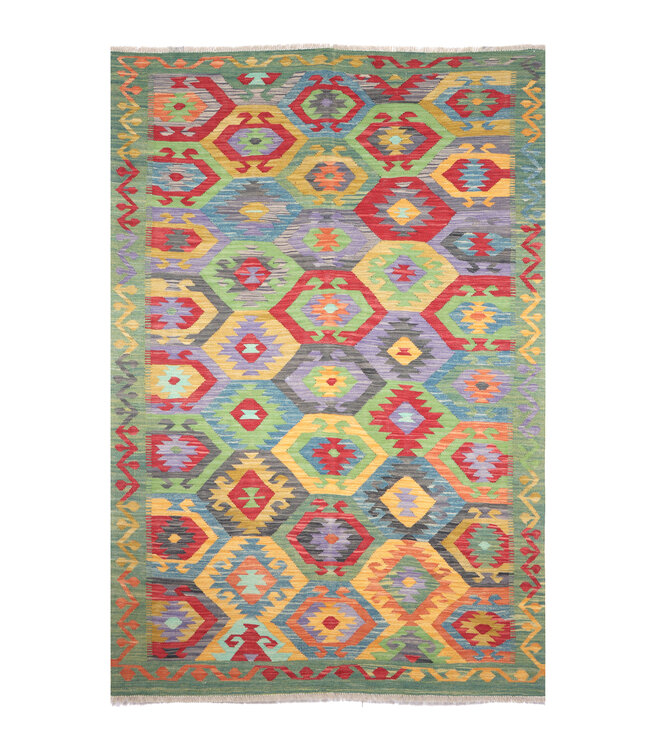 248x172 cm Handgeweven Traditionele Kelim Vloerkleed Wol Tapijt