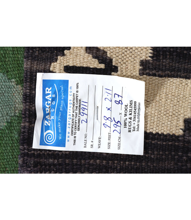 Handgeweven Kelim Loper 295x87 cm Wol Vloerkleed Tapijt