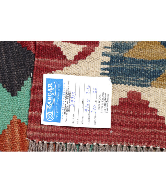 Handgeweven Kelim Loper 300x85 cm Wol Vloerkleed Tapijt