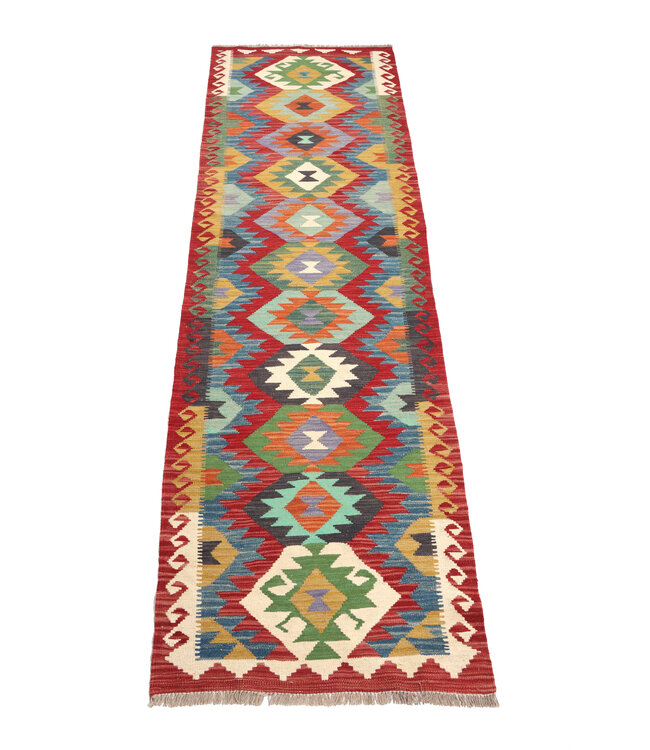 Handgeweven Kelim Loper 300x85 cm Wol Vloerkleed Tapijt