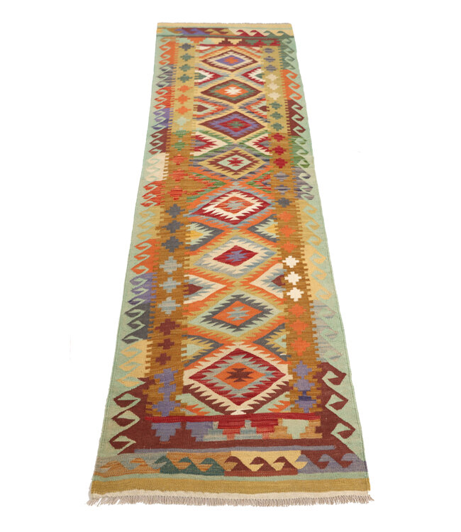 Handgewebter Kelim Läufer 291x88 cm Wollteppich