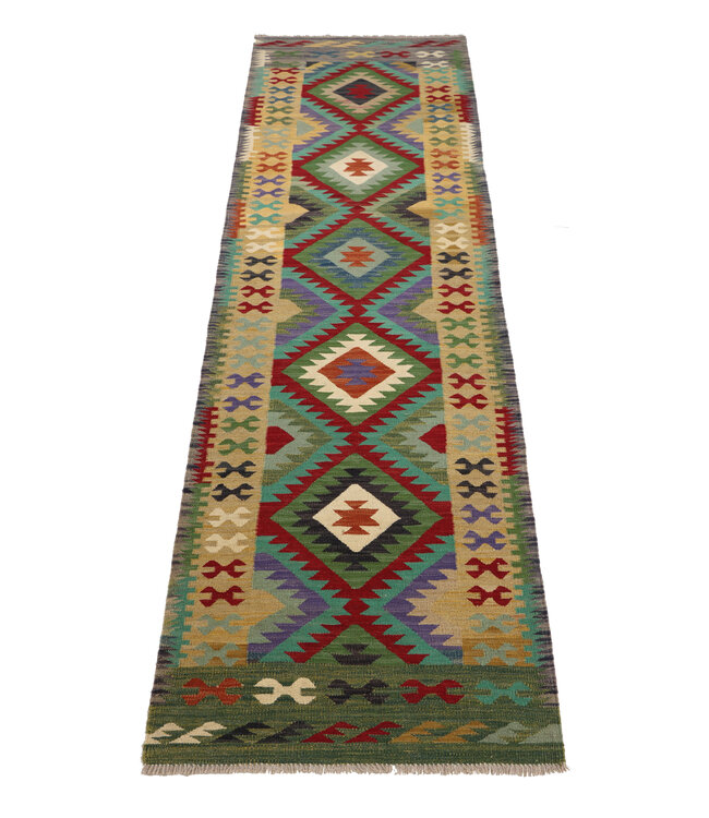 Handgewebter Kelim Läufer 303x80 cm Wollteppich