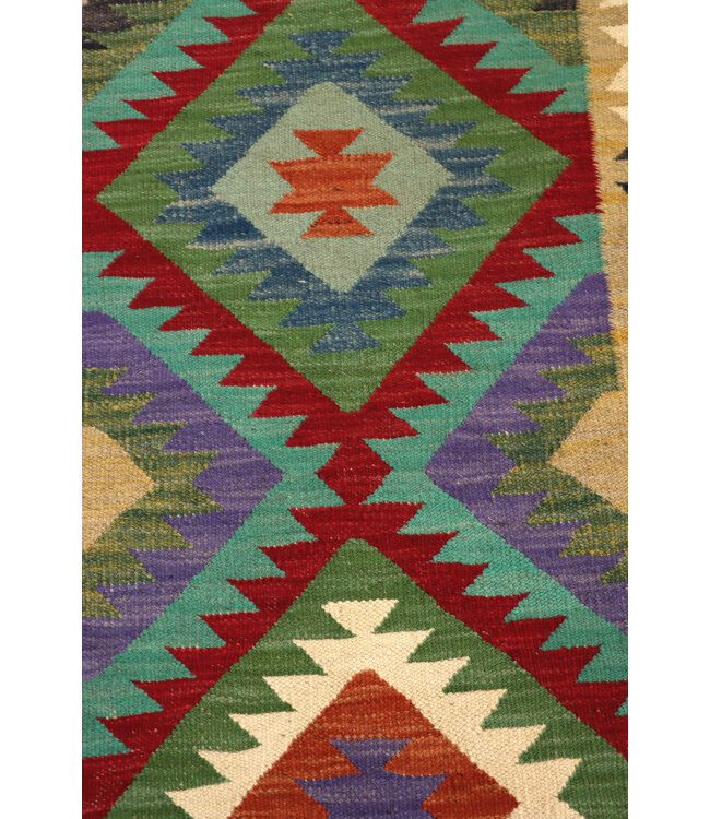 Handgewebter Kelim Läufer 303x80 cm Wollteppich