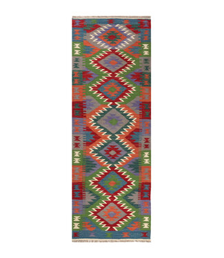 Kelimshop Handgewebter Kelim Läufer 200x65 cm Wollteppich