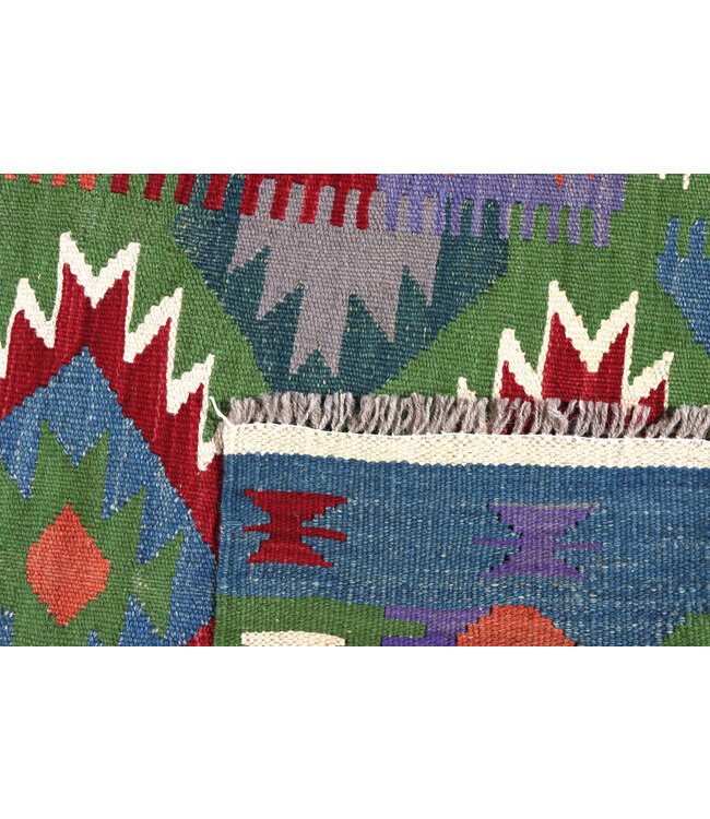 Handgeweven Kelim Loper 200x65 cm Wol Vloerkleed Tapijt