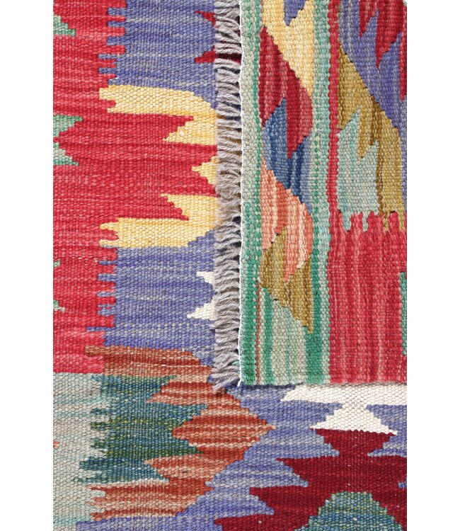 Handgeweven Kelim Loper 186x66 cm Wol Vloerkleed Tapijt