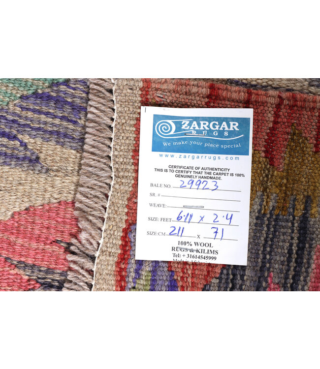 Handgeweven Kelim Loper 211x71 cm Wol Vloerkleed Tapijt