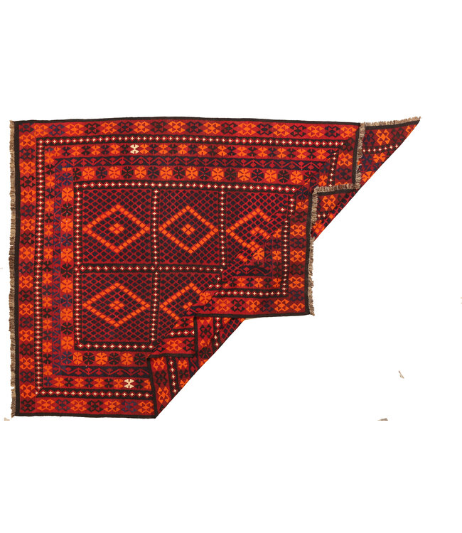 Maimana Handgemaakt Oosters Kelim Wol Vloerkleed  kelim 341x247cm