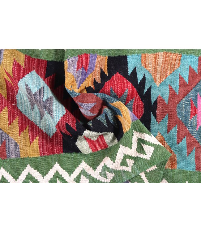 Handgeweven Kelim Loper 213x62 cm Wol Vloerkleed Tapijt