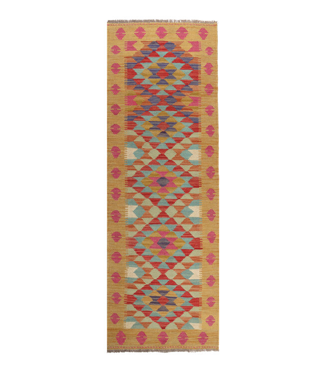 Handgeweven Kelim Loper 205x67  cm Wol Vloerkleed Tapijt