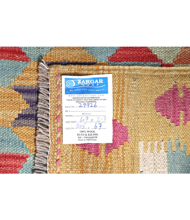 Handgeweven Kelim Loper 205x67  cm Wol Vloerkleed Tapijt