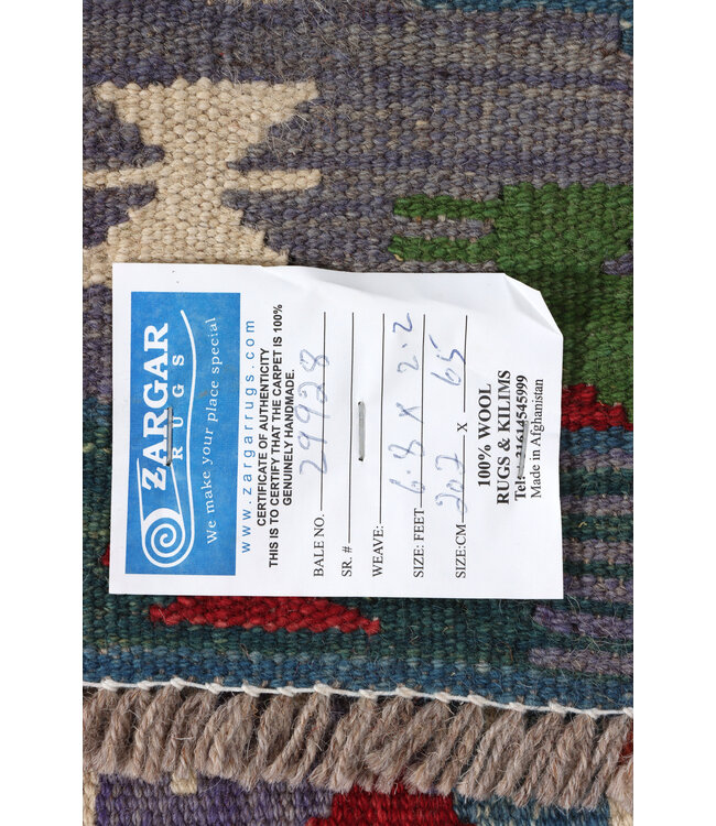 Handgeweven Kelim Loper 202x65 cm Wol Vloerkleed Tapijt