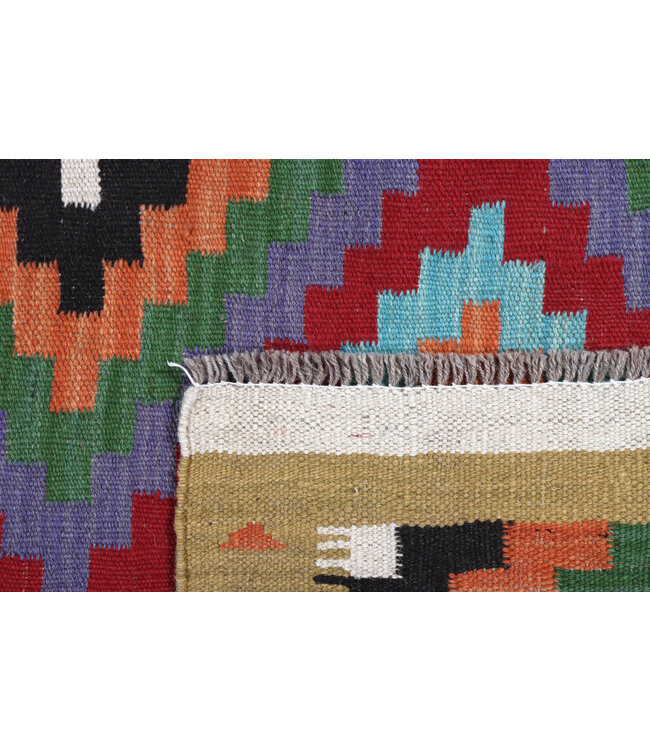 Handgeweven Kelim Loper 198x71 cm Wol Vloerkleed Tapijt