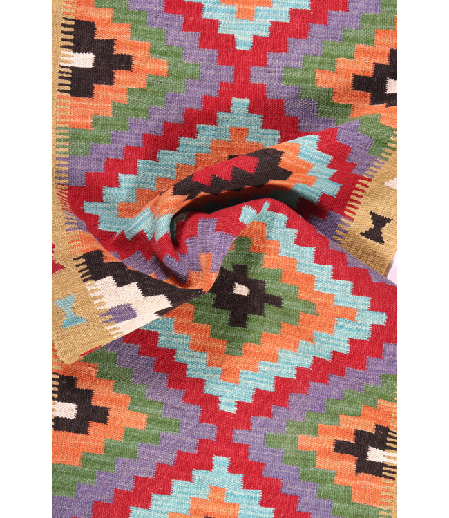 Handgeweven Kelim Loper 198x71 cm Wol Vloerkleed Tapijt