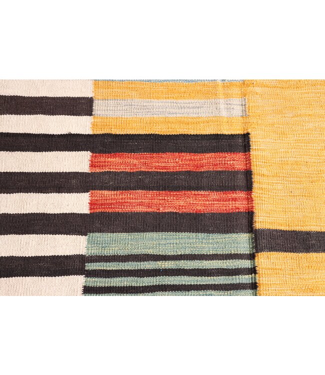 179x126 cm Handwoven Modern Orange Wool Kilim Rug