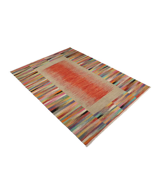 237x174 cm Handwoven Modern Orange Wool Kilim Rug