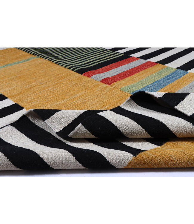 208x156 cm Handwoven Modern Orange Wool Kilim Rug