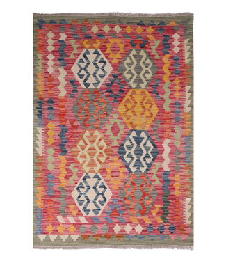 Kelimshop 172x125 cm Handgewebter Traditioneller Kelim Teppich Woll