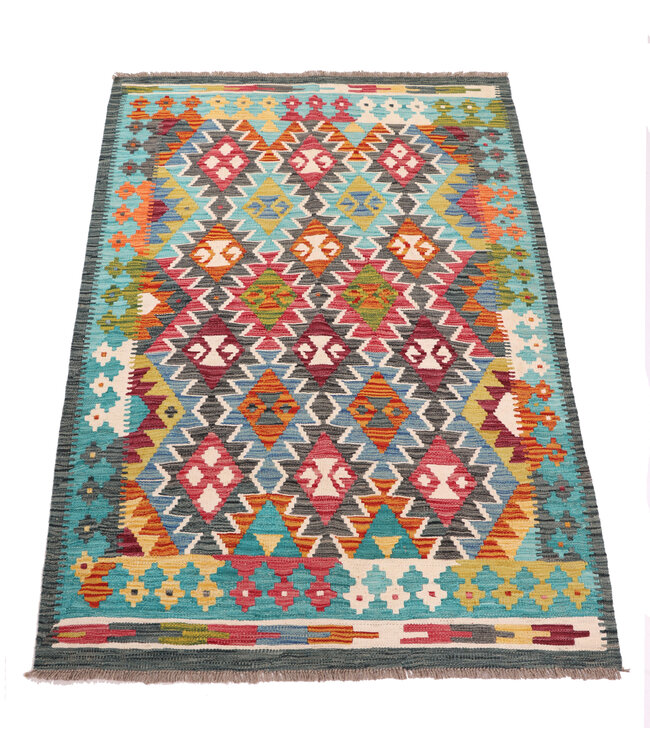 181x124 cm Handgeweven Traditionele Kelim Vloerkleed Wol Tapijt