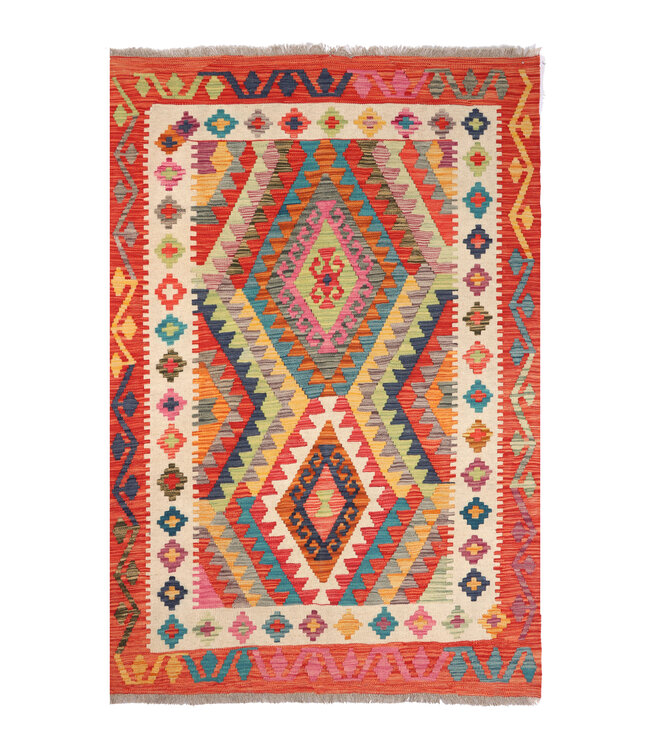 171x124 cm Handgeweven Traditionele Kelim Vloerkleed Wol Tapijt