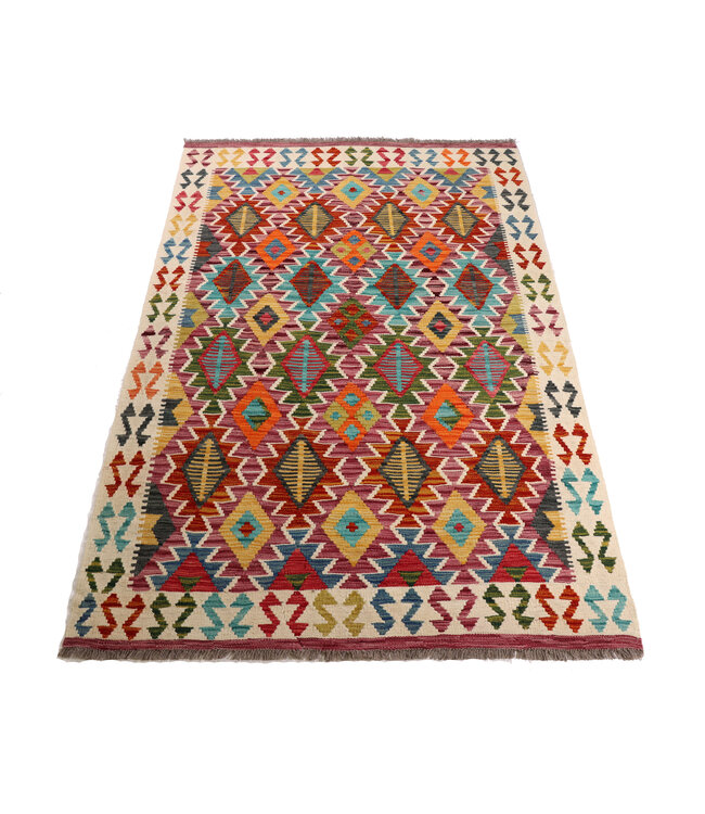 200x129 cm Handgewebter Traditioneller Kelim Teppich Woll