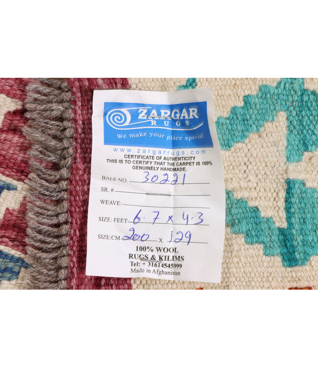 200x129 cm Handgeweven Traditionele Kelim Vloerkleed Wol Tapijt