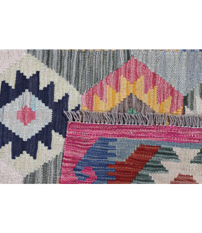 200x86 cm Handgeweven Kelim Loper  Wol  Vloerkleed Tapijt