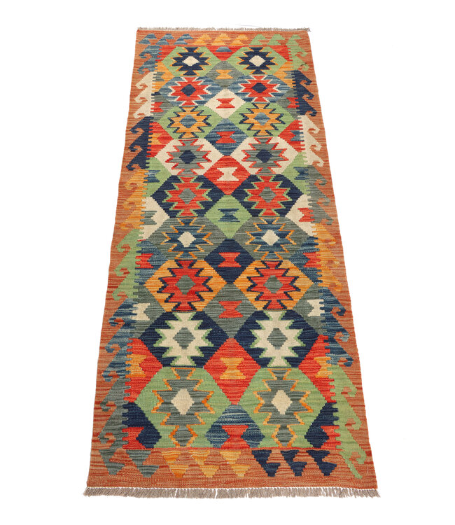 195x78 cm Handgewebter Kelim Läufer  Wollteppich