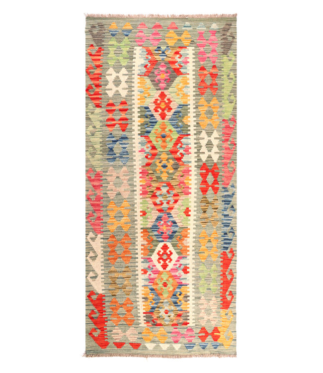 195x87 cm Handgewebter Kelim Läufer  Wollteppich