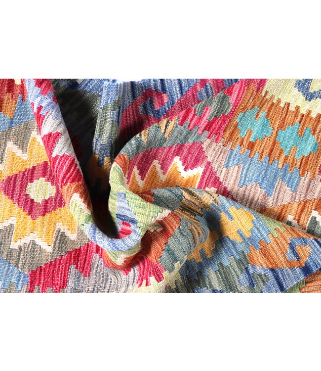 296x78 cm Handgeweven Kelim Loper  Wol  Vloerkleed Tapijt