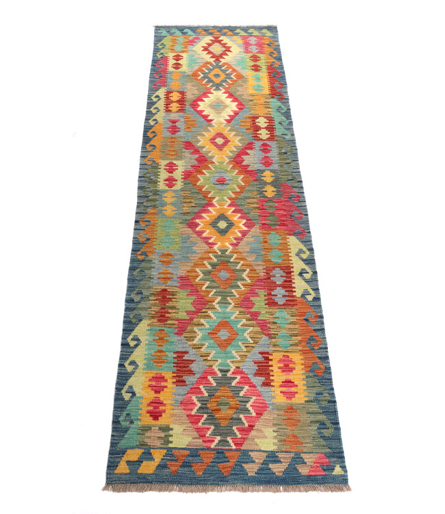 296x78 cm Handwoven Kelim Runner Wool Rug