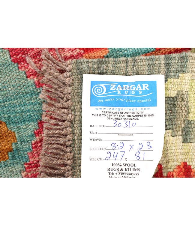 247x81 cm Handgeweven Kelim Loper  Wol  Vloerkleed Tapijt