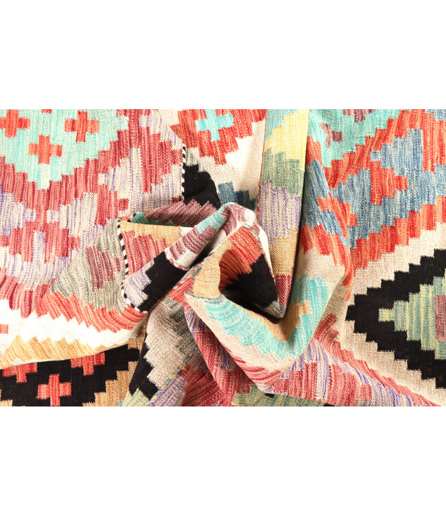 299x193 cm Handgeweven Traditionele Kelim Vloerkleed Wol Tapijt
